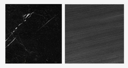 Plateau marbre noir + piétement frêne teinté noir